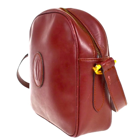MUST DE CARTIER 2C Logo Shoulder Bag Leather Bordeaux Gold-Plated made in Italy - Picture 3 of 13